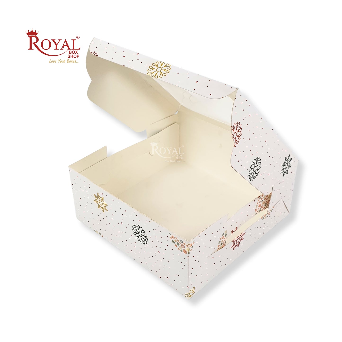 Christmas Theme Dry Cake Box With Window I Size 7x7x3 inch I White I Perfect for Dry Cakes, Chocolates, Cookies, Muffins