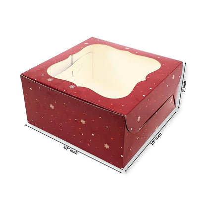 Christmas Theme Cake Box with Window I 10x10x5 Inch I Red