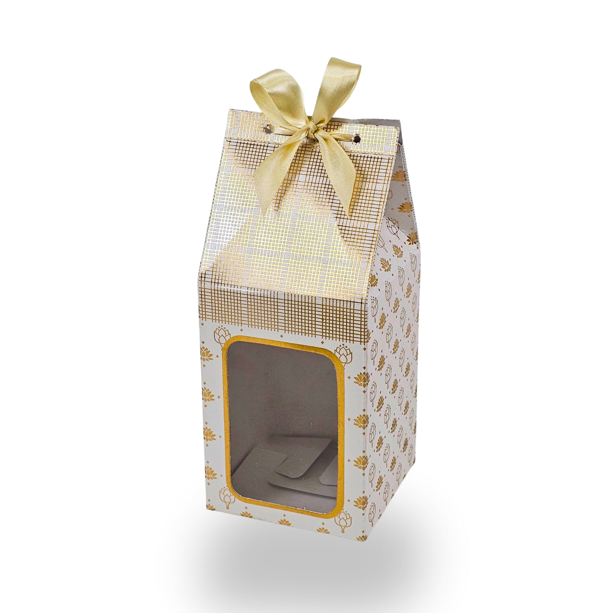 Premium Gift Box with Window I White Gold Flower Leafing Print I RCF-37 I 4.5x3x3 inches