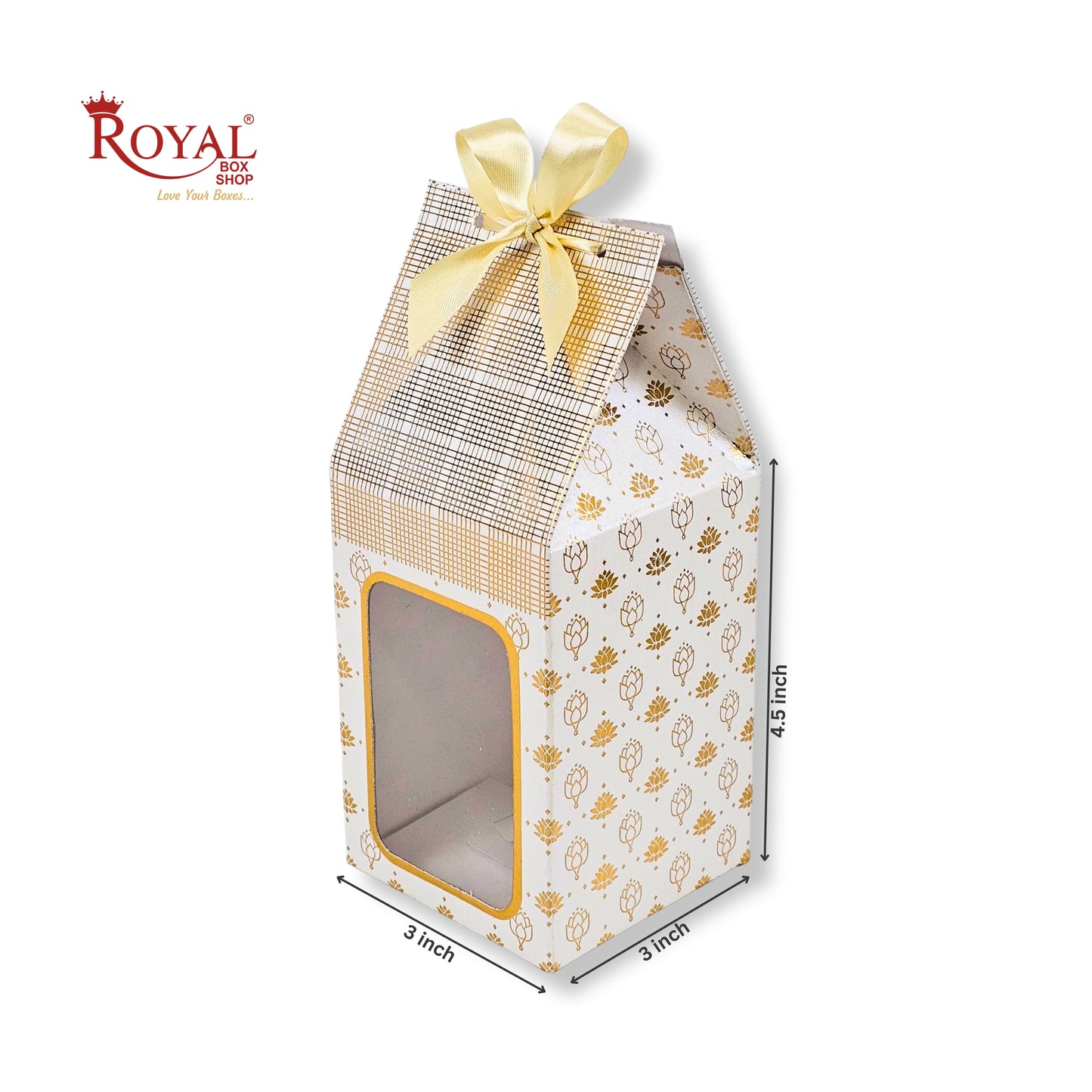 Premium Gift Box with Window I White Gold Flower Leafing Print I RCF-37 I 4.5x3x3 inches