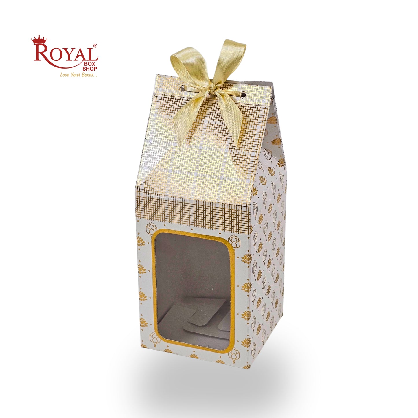 Premium Gift Box with Window I White Gold Flower Leafing Print I RCF-37 I 4.5x3x3 inches