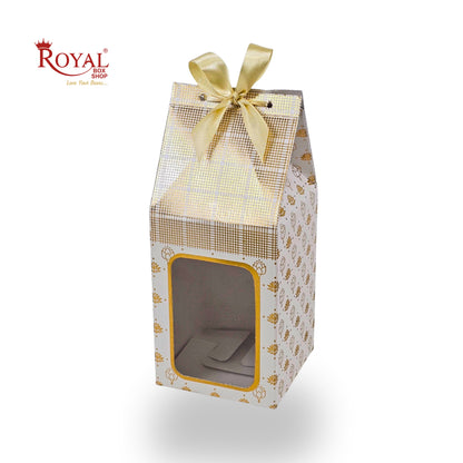 Premium Gift Box with Window I White Gold Flower Leafing Print I RCF-37 I 4.5x3x3 inches