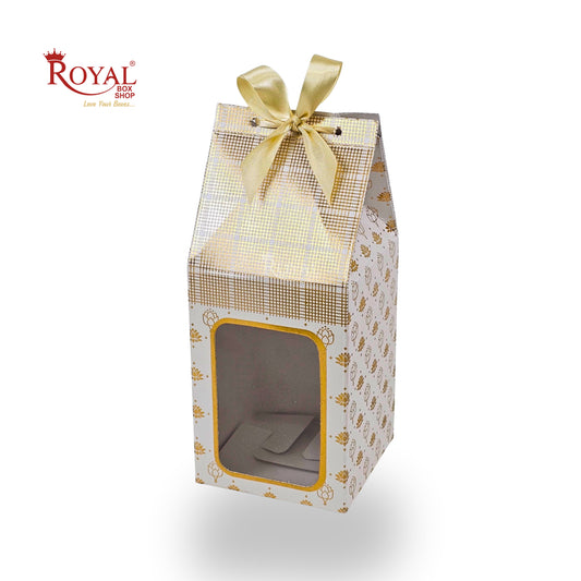 Premium Gift Box with Window I White Gold Flower Leafing Print I RCF-37 I 4.5x3x3 inches