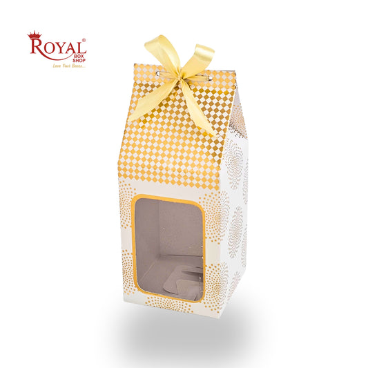 Premium Gift Box with Window I White Gold Mandala Leafing Print I RCF-37 I 4.5x3x3 inches