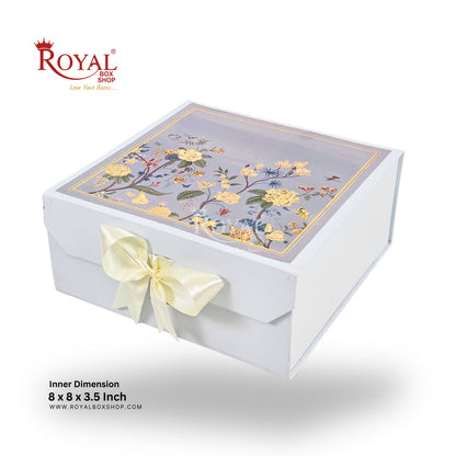 Royal Box Shop® Premium Rigid Gift Box I 8x8x3.5 Inch I Grey I Collapsible with Ribbon