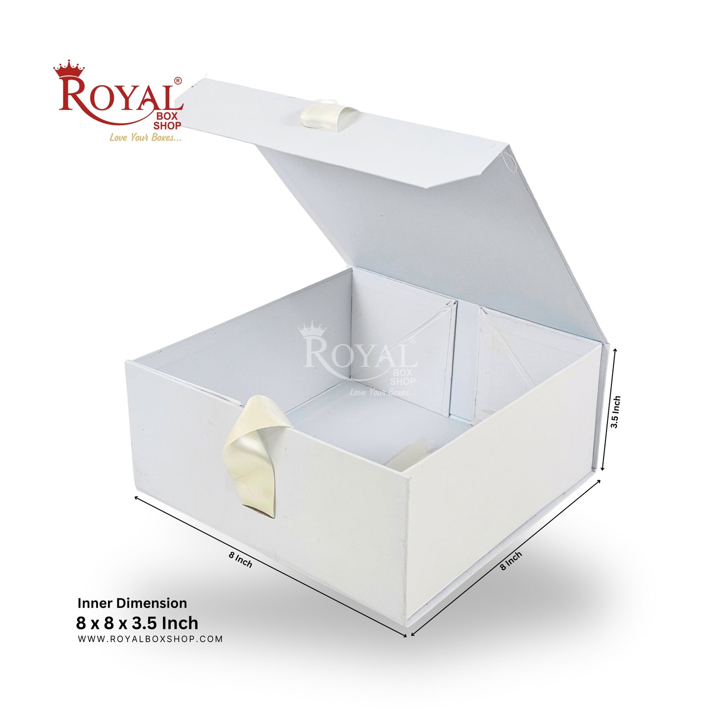 Royal Box Shop® Premium Rigid Gift Box I 8x8x3.5 Inch I Grey I Collapsible with Ribbon