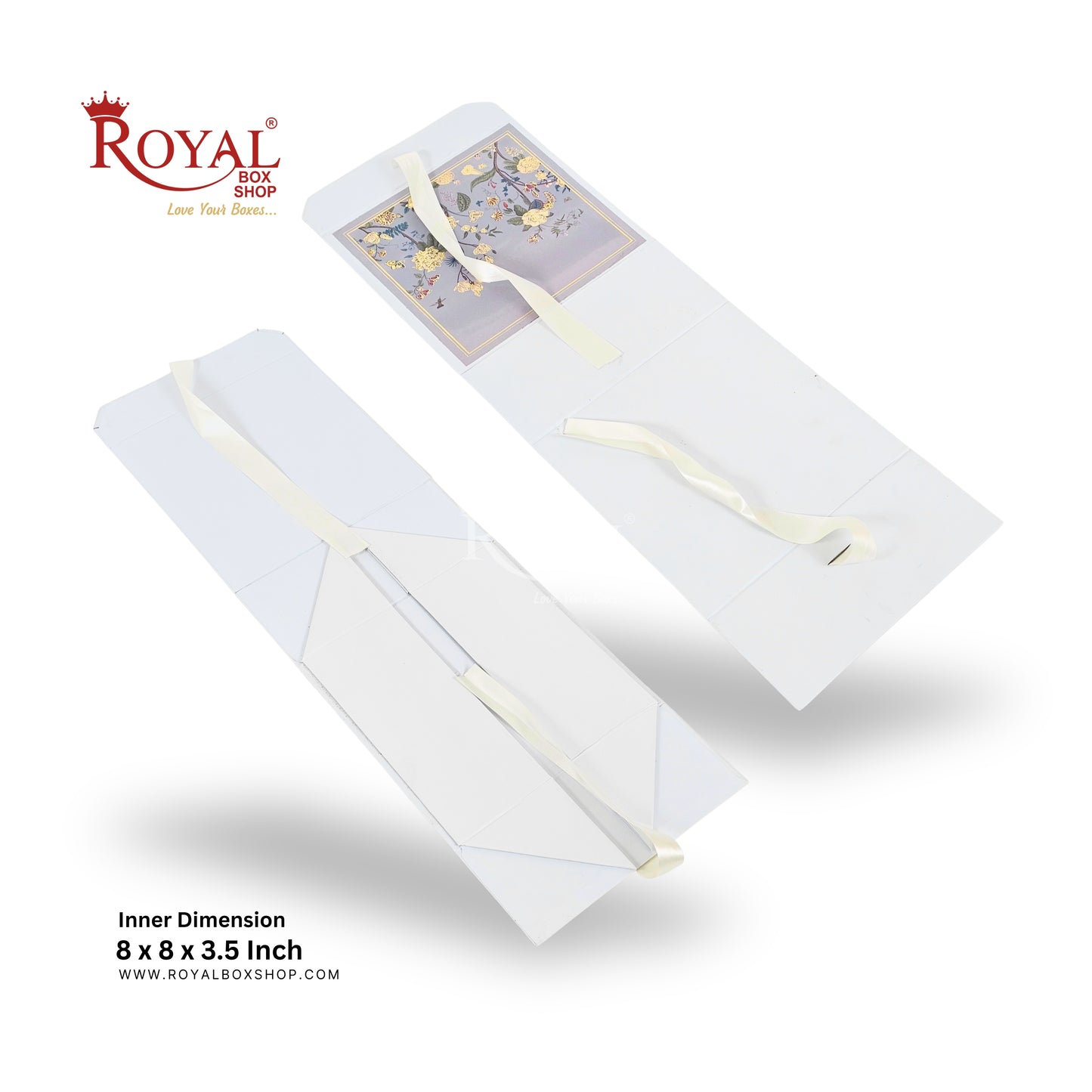 Royal Box Shop® Premium Rigid Gift Box I 8x8x3.5 Inch I Grey I Collapsible with Ribbon