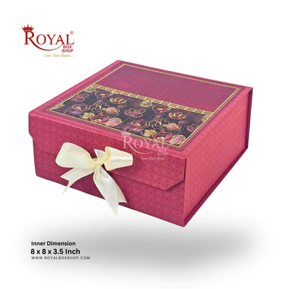 Royal Box Shop® Premium Rigid Gift Box I 8x8x3.5 Inch I Maroon I for festive, corporate gifting
