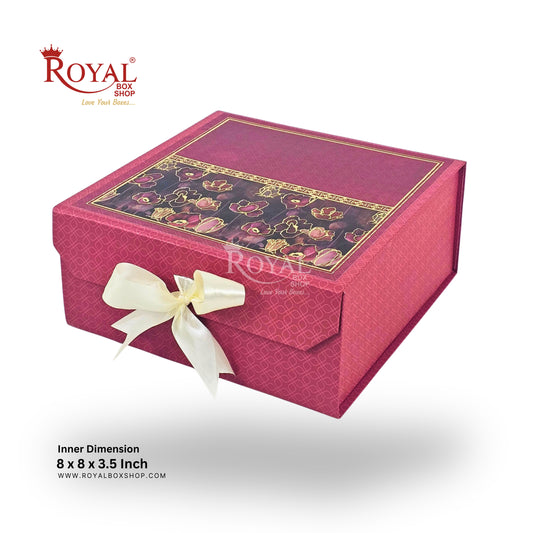 Royal Box Shop® Premium Rigid Gift Box I 8x8x3.5 Inch I Maroon I for festive, corporate gifting