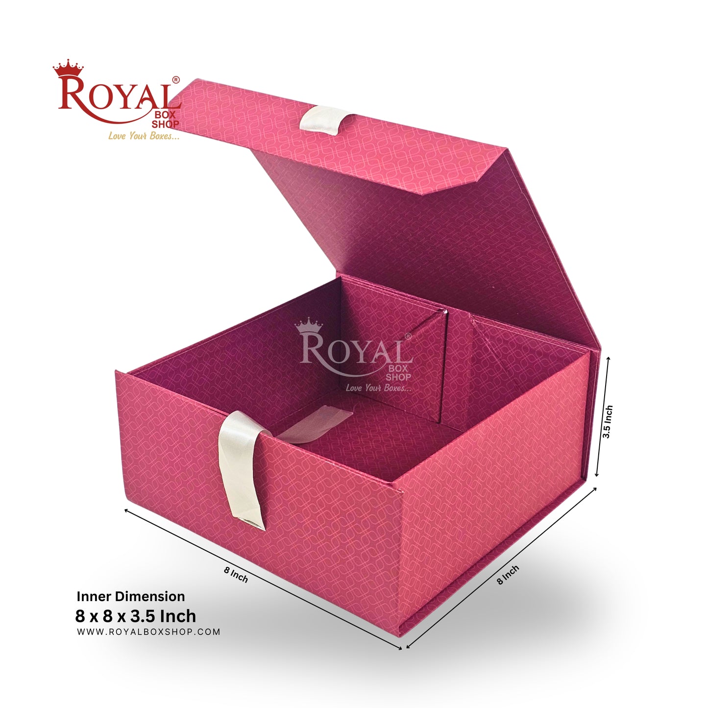 Royal Box Shop® Premium Rigid Gift Box I 8x8x3.5 Inch I Maroon I for festive, corporate gifting