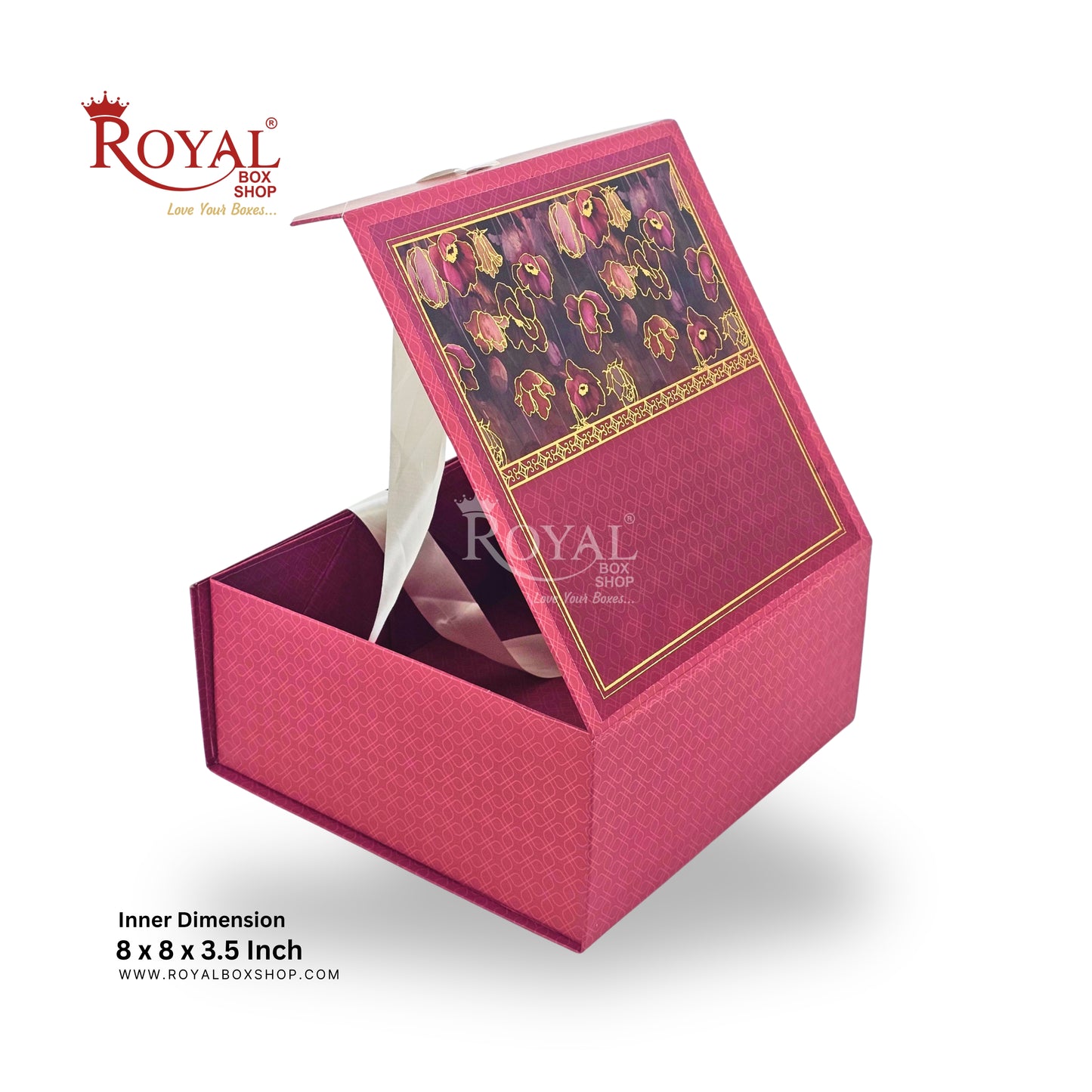 Royal Box Shop® Premium Rigid Gift Box I 8x8x3.5 Inch I Maroon I for festive, corporate gifting
