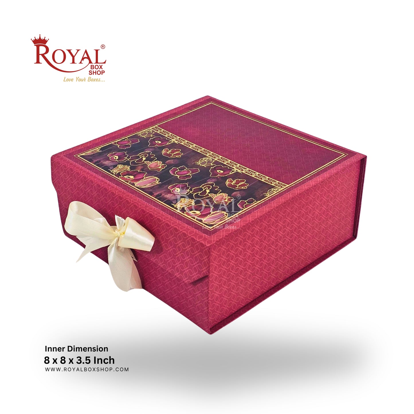 Royal Box Shop® Premium Rigid Gift Box I 8x8x3.5 Inch I Maroon I for festive, corporate gifting