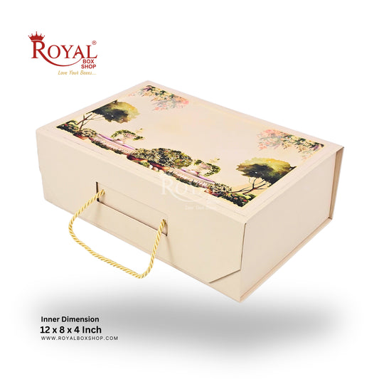 Royal Box Shop® Premium Rigid Gift Box I 12x8x4 Inch I Cream I for festive, corporate gifting