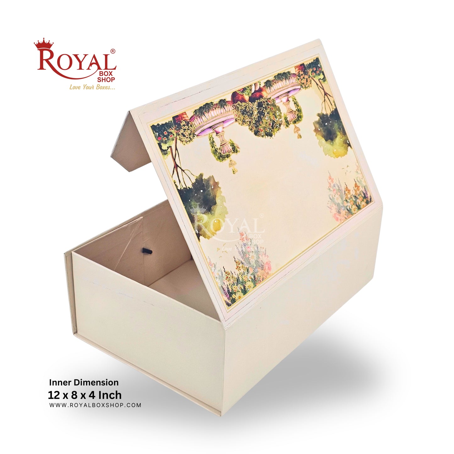 Royal Box Shop® Premium Rigid Gift Box I 12x8x4 Inch I Cream I for festive, corporate gifting