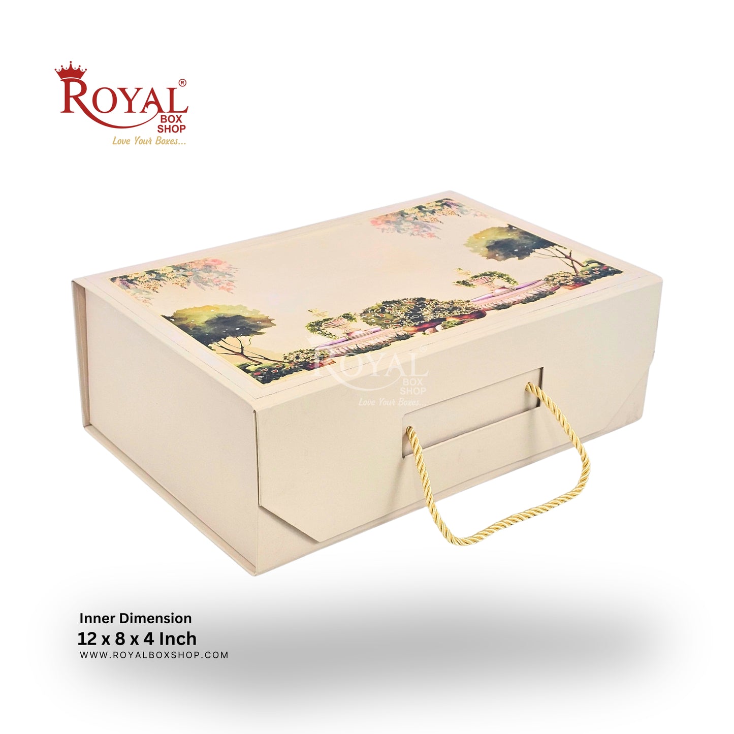Royal Box Shop® Premium Rigid Gift Box I 12x8x4 Inch I Cream I for festive, corporate gifting