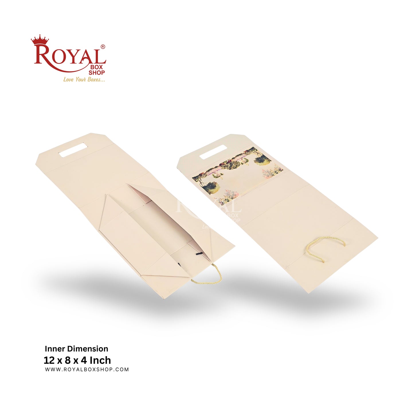 Royal Box Shop® Premium Rigid Gift Box I 12x8x4 Inch I Cream I for festive, corporate gifting