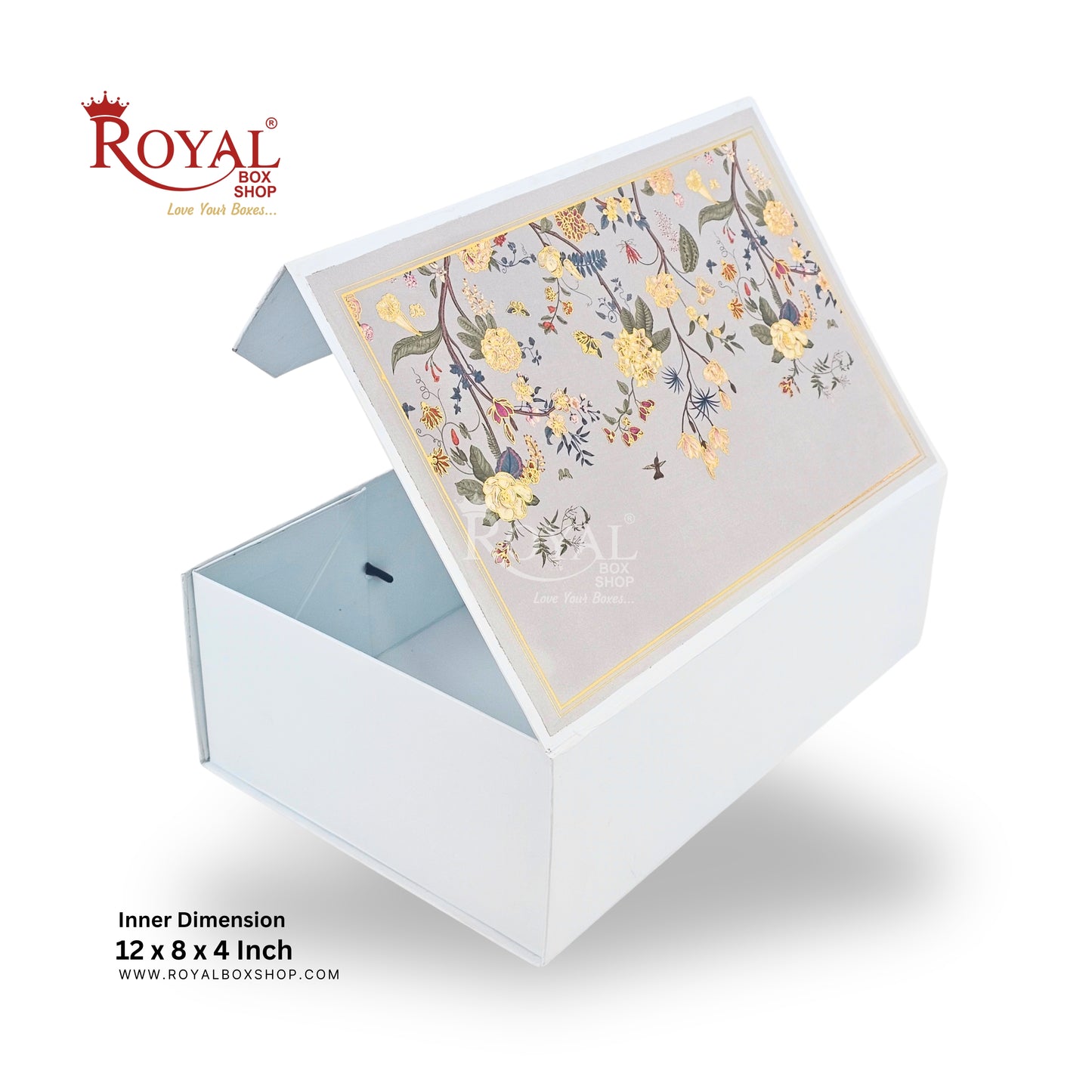 Royal Box Shop® Premium Rigid Gift Box I 12x8x4 Inch I Grey I for festive, corporate gifting