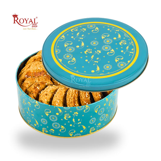 Premium Tin Jars I 7"x2.5" Inches I Turquoise Color I Golden Foiling I Cannister for Christmas GIft, Return Gifts, Hamper Box, Storage