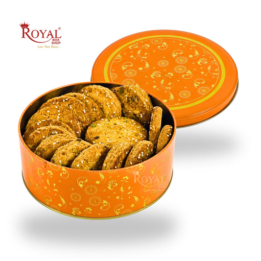 Premium Tin Jars I 7"x2.5" Inches I Orange Color I Golden Foiling I Cannister for Diwali GIft, Return favor, Hamper Box, Storage