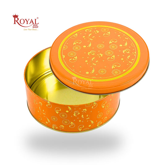 Premium Dream Tin Box I 5.5"x3" Inches I Orange With Golden Print I Perfect for Diwali Gift, Return favor, Hamper Box, Storage