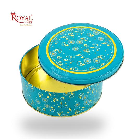 Premium Tin Box I 7"x2.5" Inches I Turquoise With Golden Print I Perfect for Christmas Gift, Return Gifts, Hamper Box, Storage