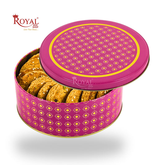 Premium Tin Jars I 7"x2.5" Inches I Magenta Color I Golden Foiling I Cannister for Christmas GIft, Return Gifts, Hamper Box, Storage
