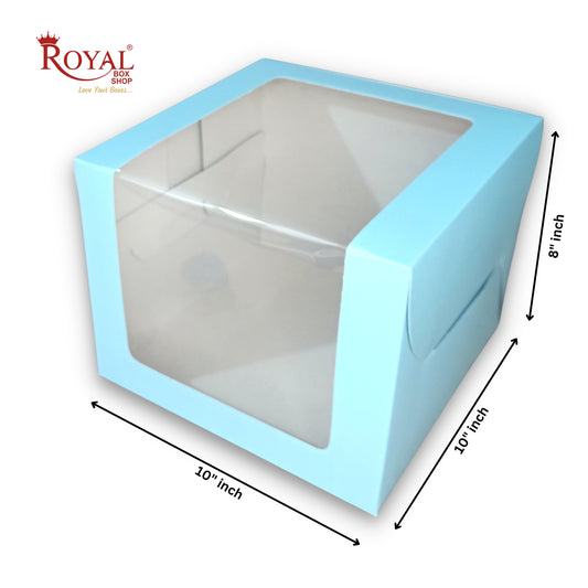 Tall Cake Box L-shape Window - 10"x10"x8"inches - Solid Blue Color