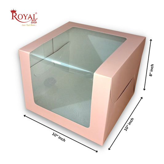 Tall Cake Box L-shape Window - 10"x10"x8"inches - Solid Pink Color