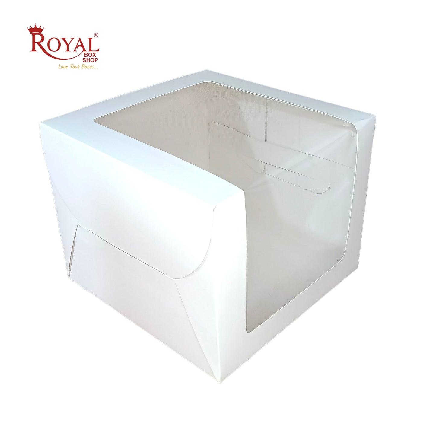 Tall Cake Box L-shape Window - 12"x12"x8"inches - Solid White Color