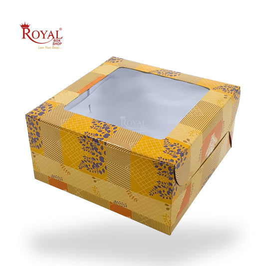 Window Cake Box | 8x8x5 Inches | Floral Print Yellow | WB Paper | B2B