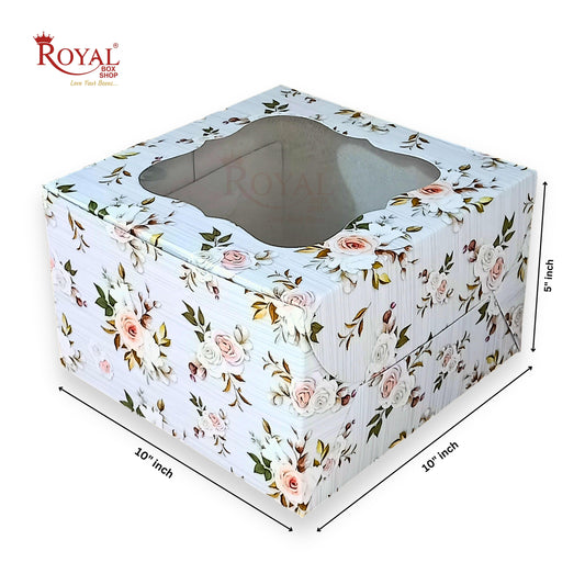 Window Cake Box - 10"x10"x5" inches - Floral Print Green - WB