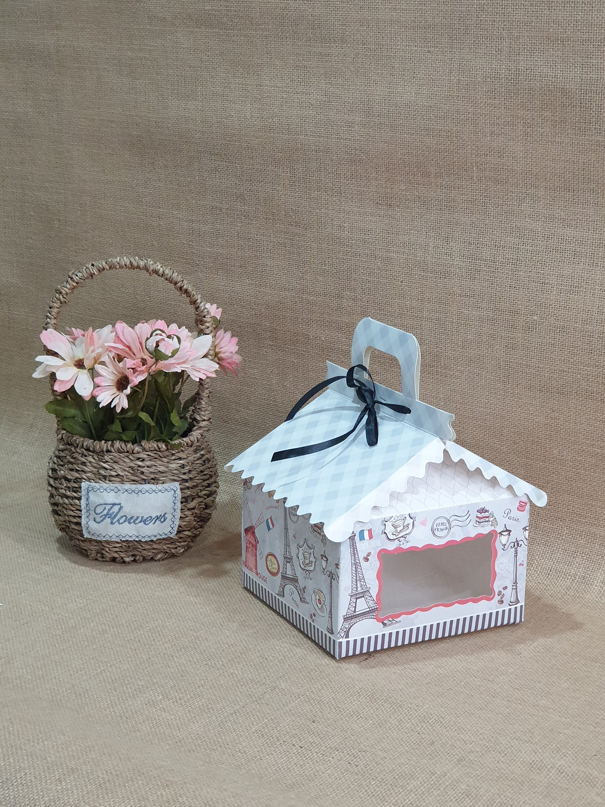 4cc Hut Shape Cupcake Boxes - 6"x6"x4" inch - Paris Grey Theme Royal Box Shop