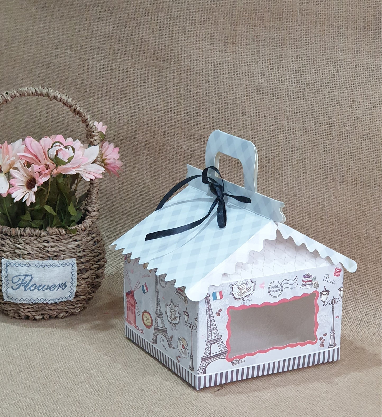 4cc Hut Shape Cupcake Boxes - 6"x6"x4" inch - Paris Grey Theme Royal Box Shop