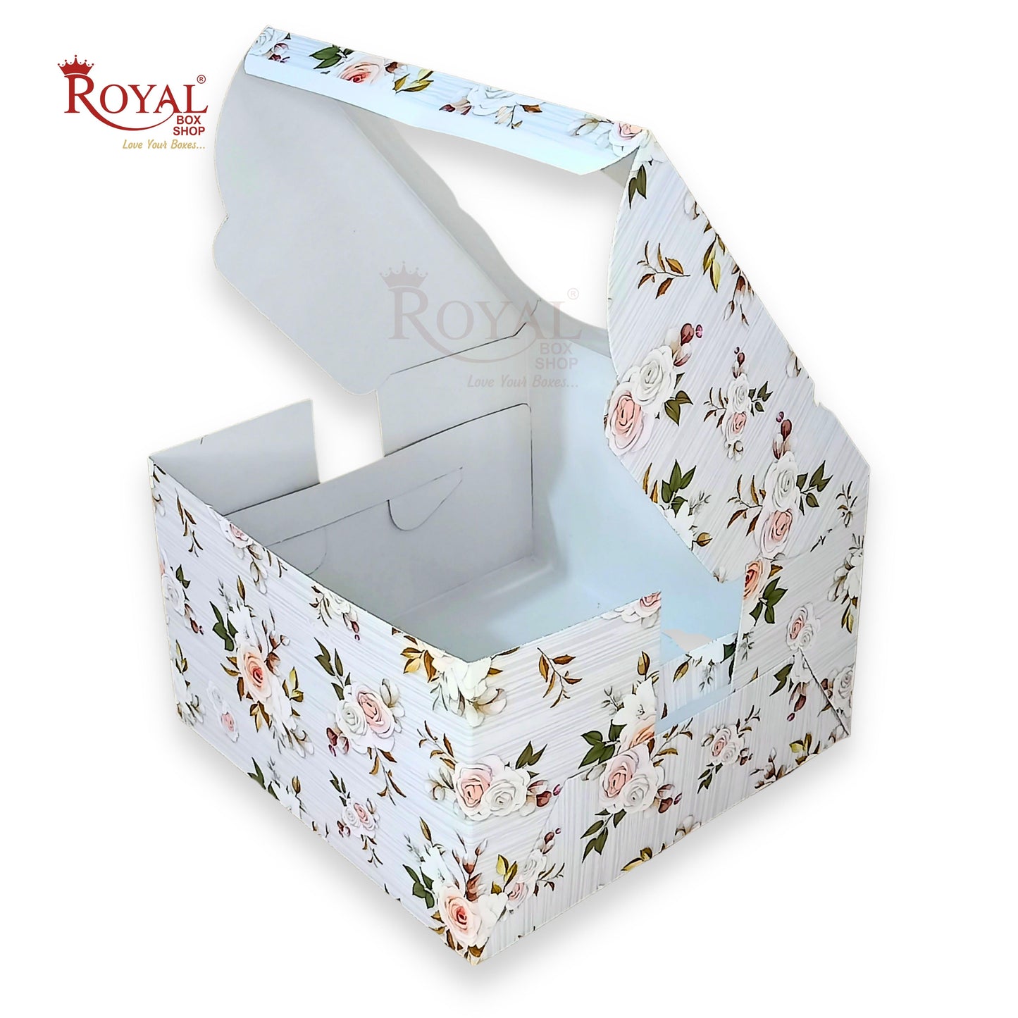 Window Cake Box - 8"x8"x5" inches - Floral Print Green - WB Royal Box Shop